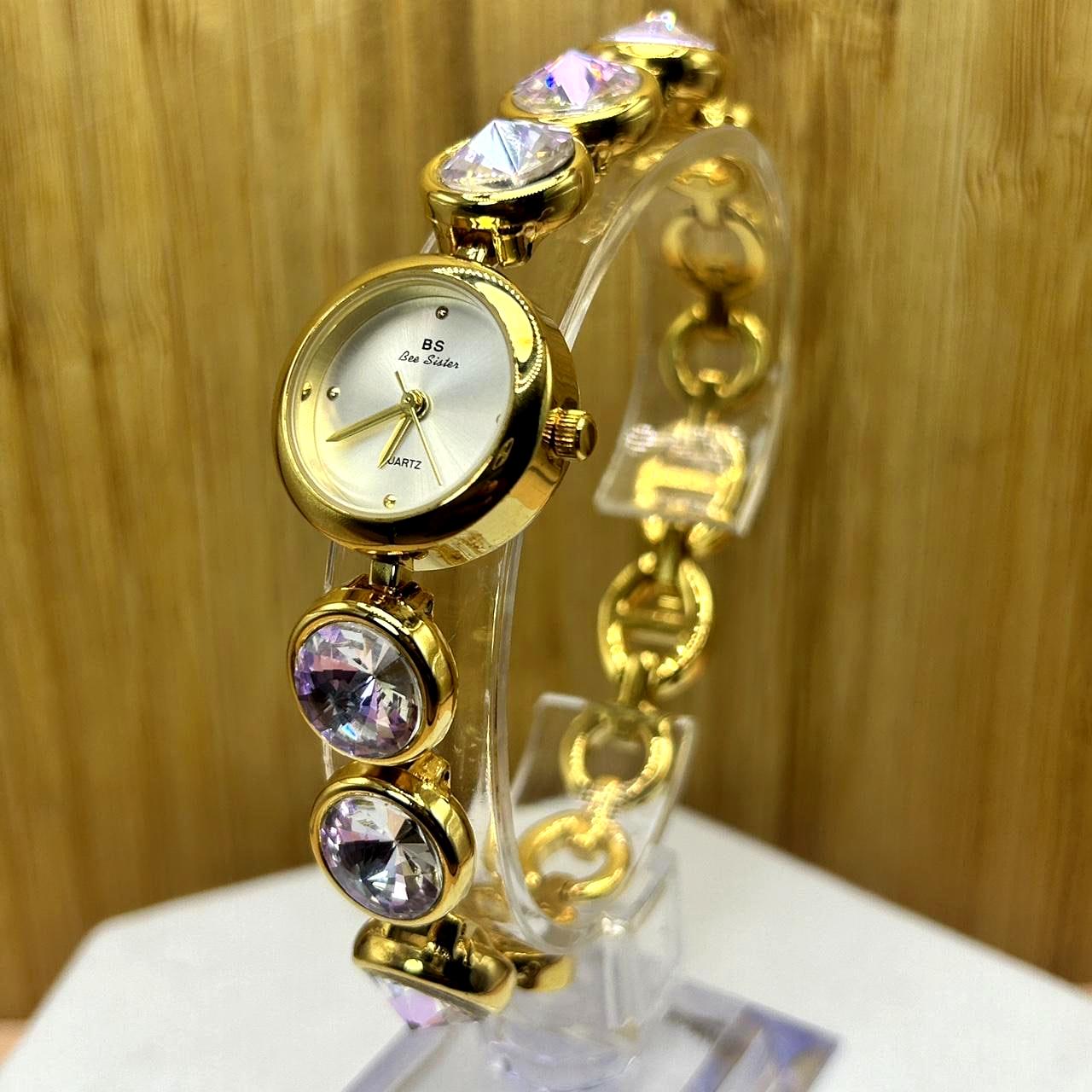 Bee Sisters Gold & Crystal Round Bracelet Watch