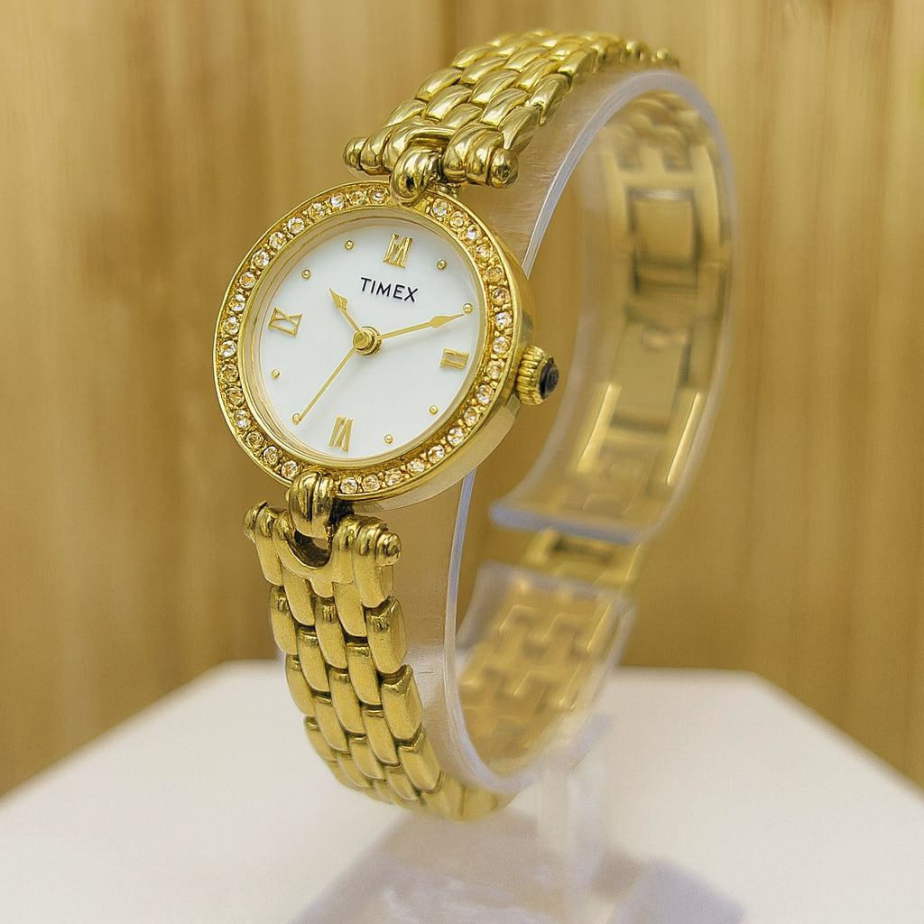 Timex Gold-Tone Crystal Bezel Watch